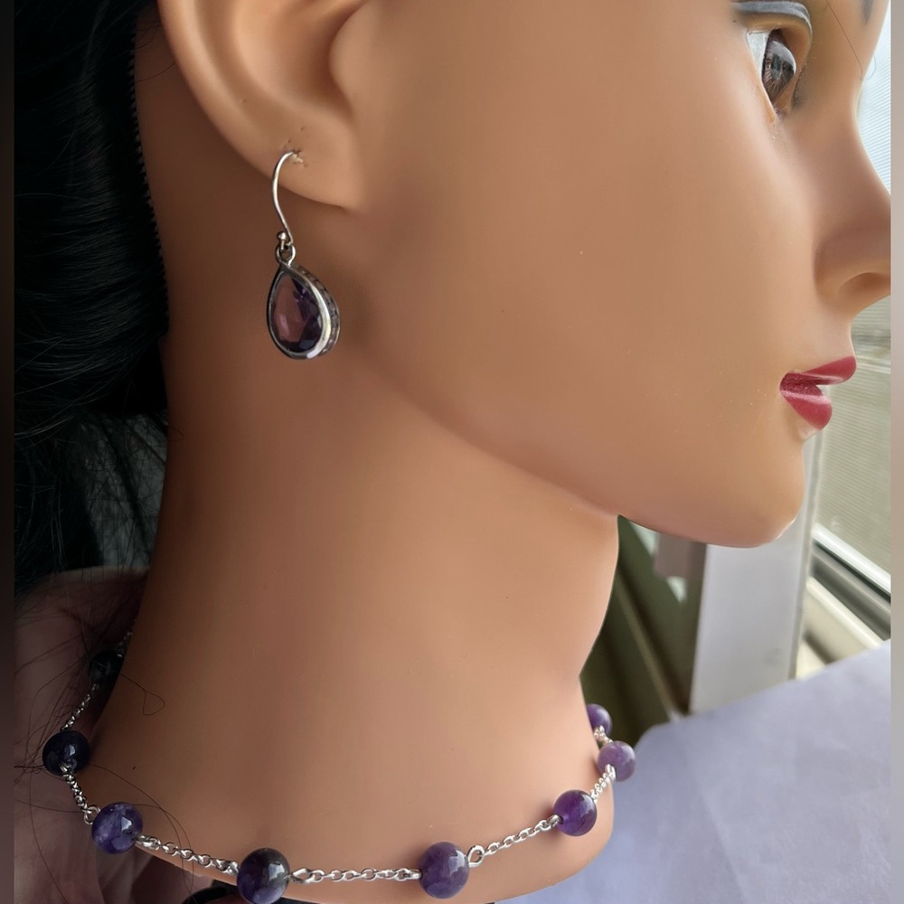 Earrings 925 (GUC) amethyst faceted wire pierced earrings - jewelry